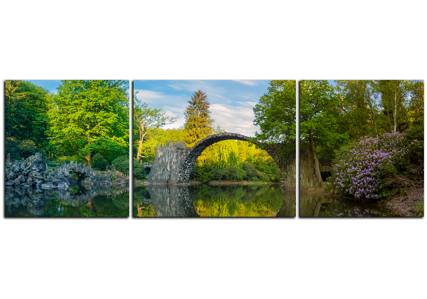 Obraz na plátně - Most v parku v Kromlau - panoráma Obraz na plátně - Most v parku v Kromlau - panoráma